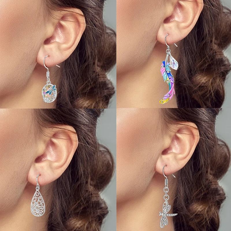 925 Sterling Silber Hängeohrringe Erdbeere Mond Kolibri Kleeblatt Libelle Ozean für Frauen Mädchen Geburtstag Schmuck Geschenk – Detail 3