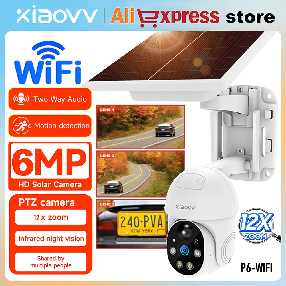 Xiaovv P6 WiFi 1080P Wireless Outdoor Solar Camera IP65 Waterproof PIR Human Detection IP Security CCTV Camera