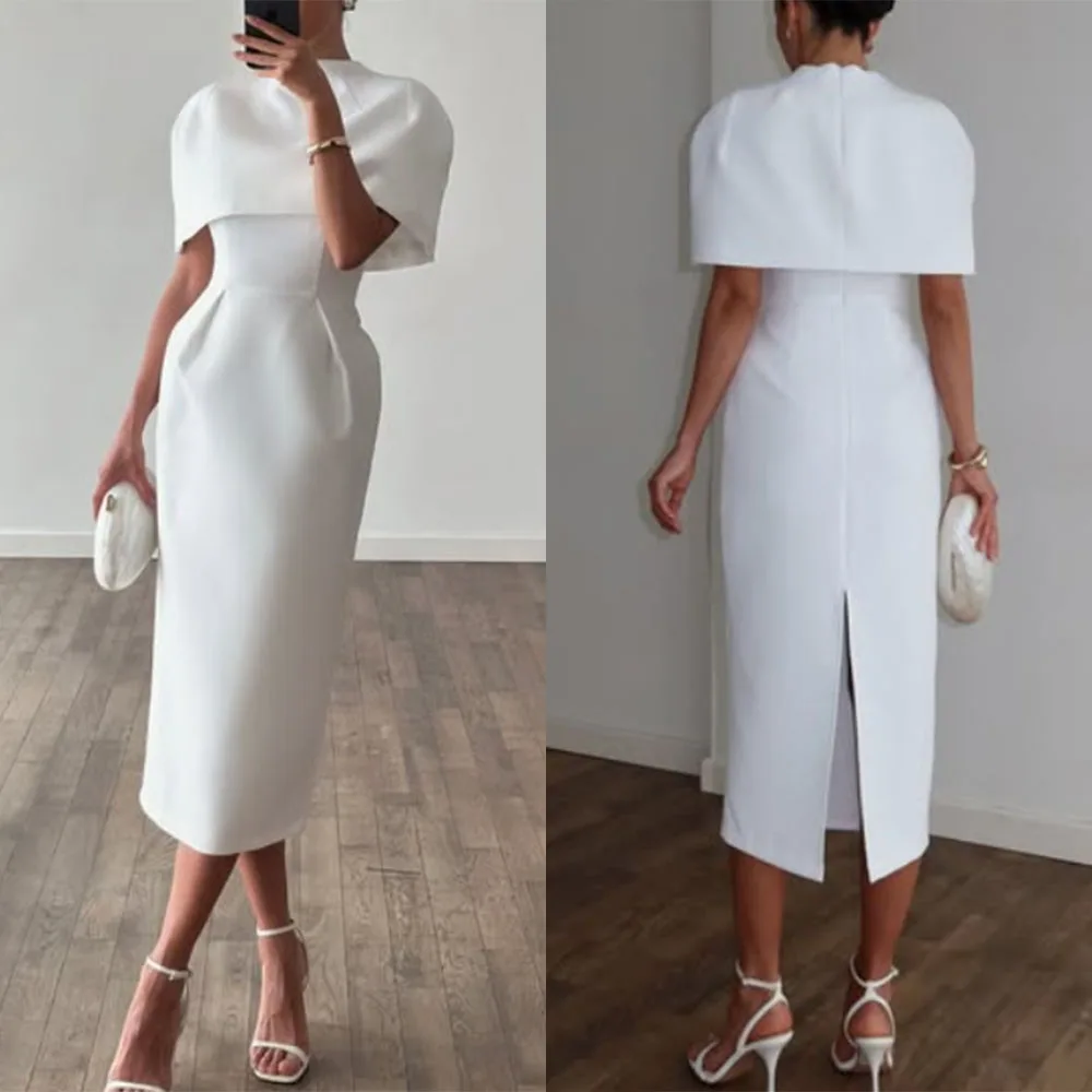 

Высококачественное индивидуальное вечернее платье в корейском стиле с высоким воротником, длиной до колена, на молнии, белое, прямого кроя, класса люкс