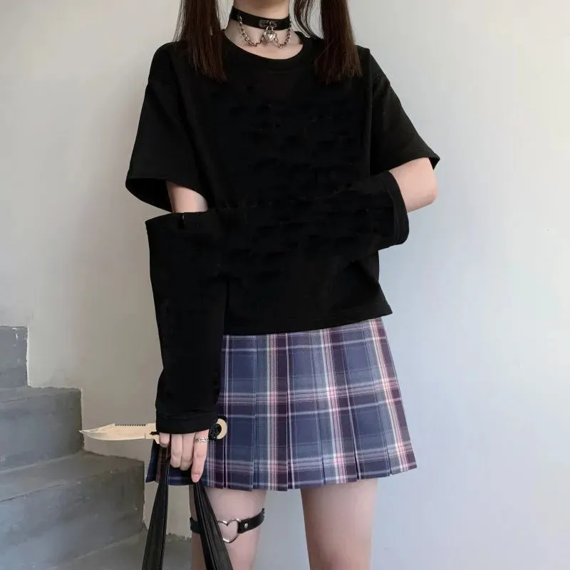 Gothic egirl Patchwork Long Sleeve  Kawaii T-shirt Sexy Tops Tee  Long sleeve y2k Casual Korean Style Shirts Popular ropa