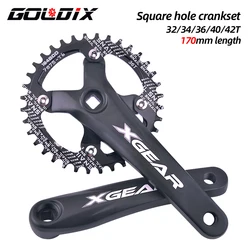 GOLDIX Square Hole Bicycle Crankset 104BCD Single Chainring Forging  Aluminum Alloy Crank 170mm length Black 32/34/36/38/40/42T