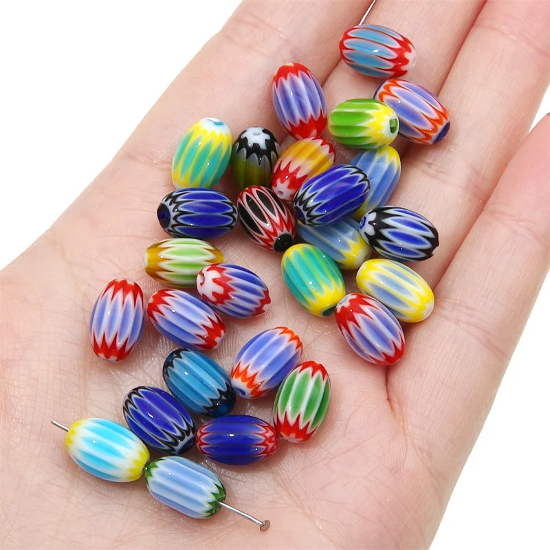 12x8mm Nepal Style Colorful Lampwork Beads Oval Shape Bead Diy Loose Beads for Jewelry Making Handmade Bracelet Accessorie1Strip