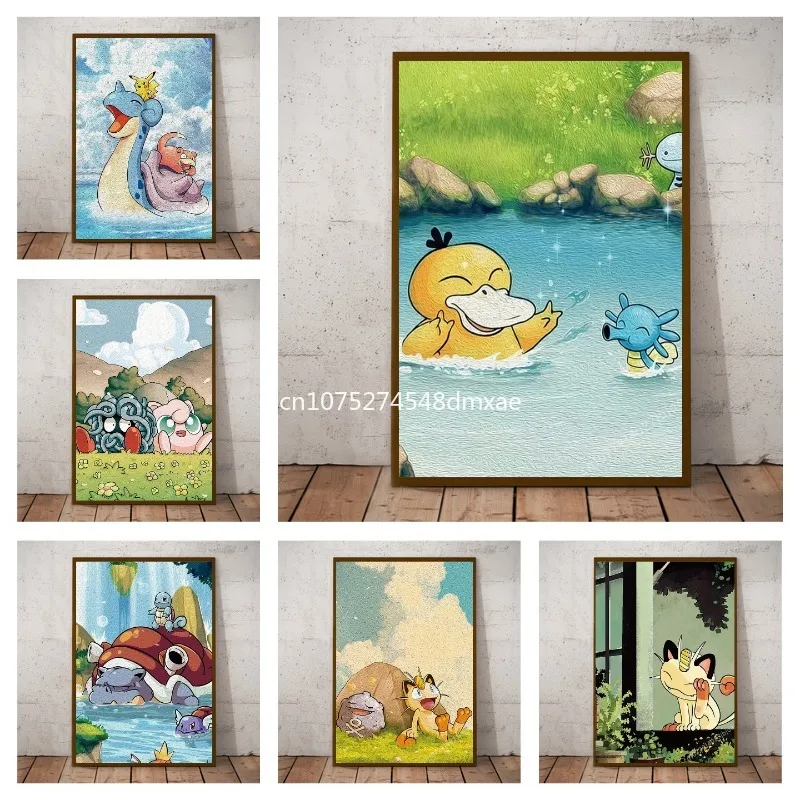 Canvas Japanese Anime Peripheral Pokemon Wall Art Stickers and  HD  Posters Room Bedroom Decoration Children's Gift Picture