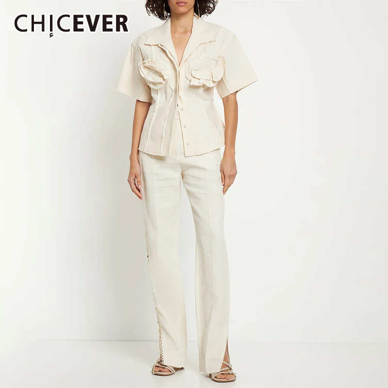 

CHICEVER Spliced Appliques Coats For Women Lapel Short Sleeve Single Breasted Minimalist Temperament Fashion Jackets Female New