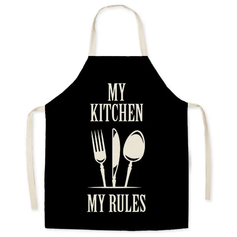 1 Pcs Cooking Kitchen Aprons for Women Cotton Linen Letter Bibs Household Cleaning Pinafore Home Cooking Apron 55x68cm