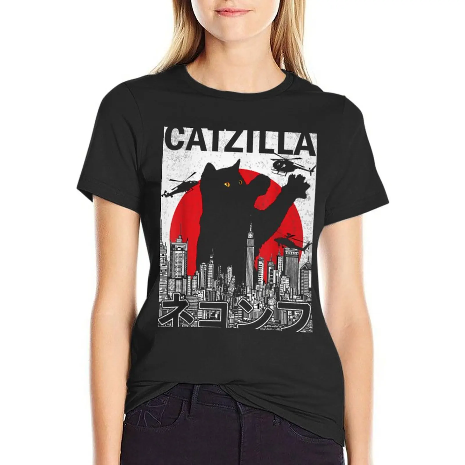 

Catzilla Japanese| Perfect Gift T-Shirt plain lady clothes korean fashion cute clothes Top Women