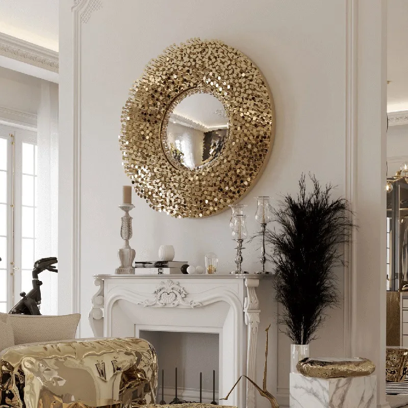 Wall-mounted mirror designer home light luxury stainless steel pure copper decorative round mirror