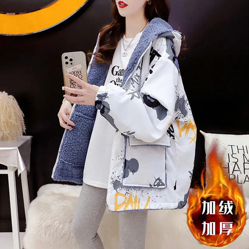 

2025 Autumn Winter New Fashion Comfort Warm Thickened Two Sided Coat Couple Style College Style Loose Casual Design Hooded Coat
