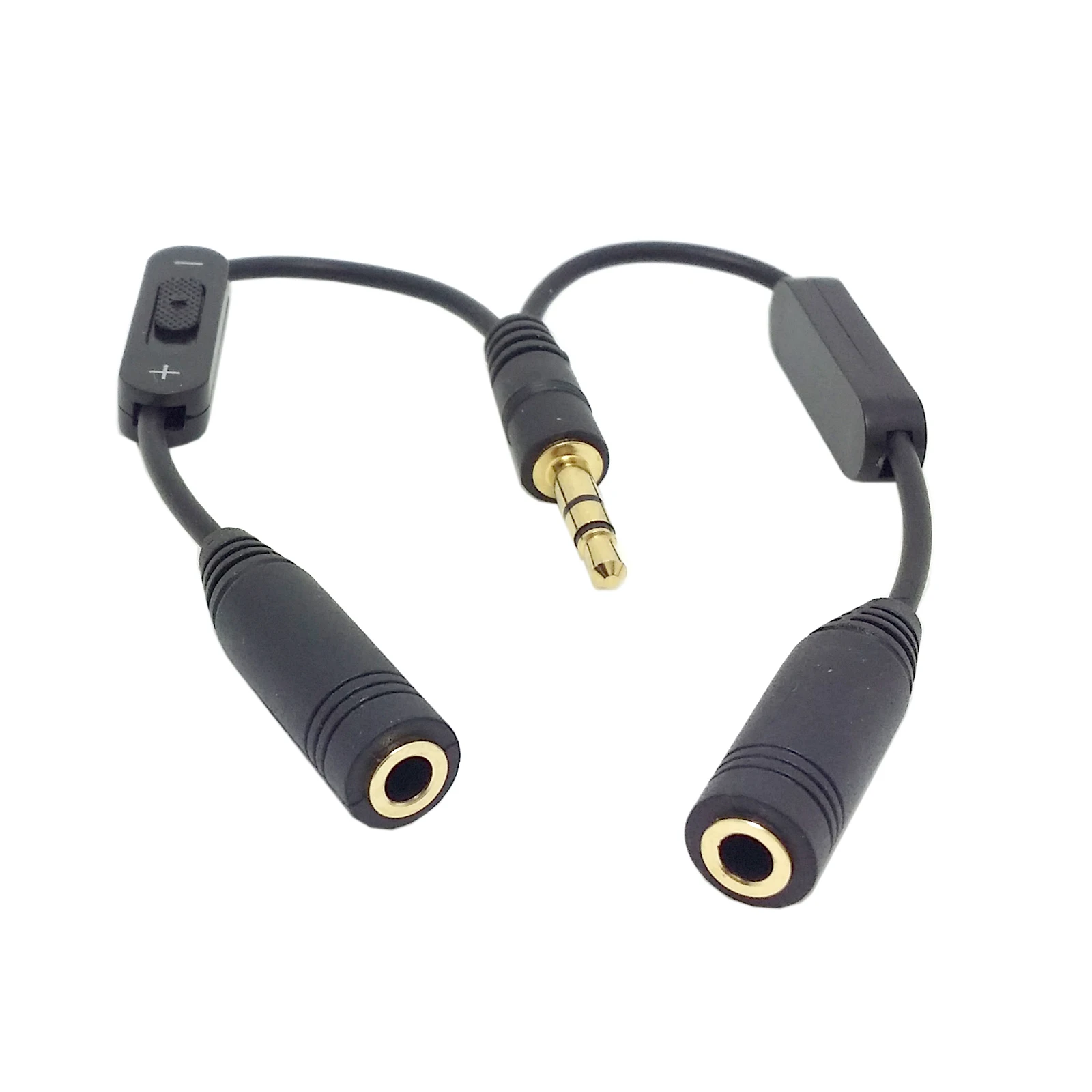 1 in 2 out 3.5mm Stereo Male to Double mono 3.5 mm Female Audio Headphone Y Splitter Cable with Volume Switch Black