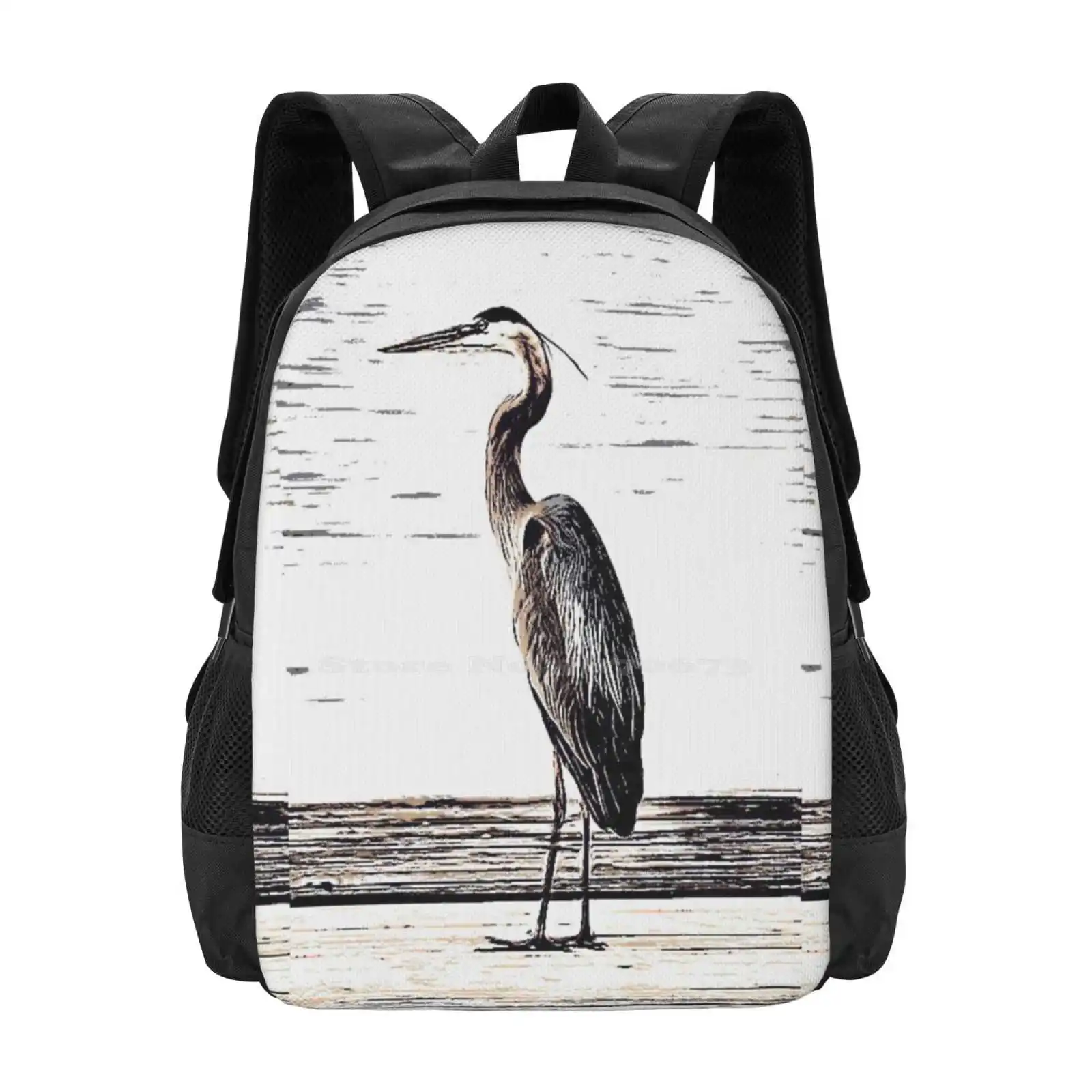 Great Blue Heron Pattern Design Laptop Travel School Bags Great Blue Heron Funny Bird Digital Bird Heron On Dock Large Birds