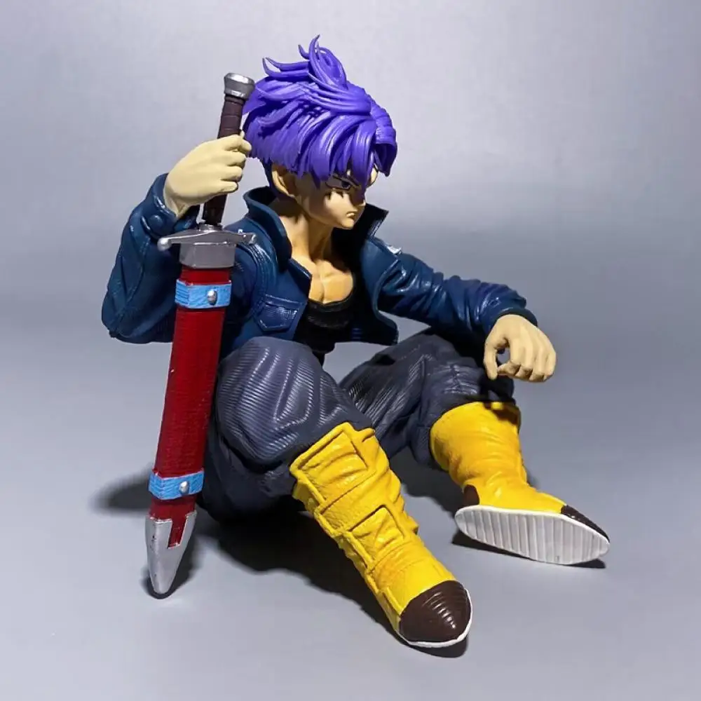 Dragon Ball Anime Figuur 14Cm Dragon Ball Trunks Met Het Zwaard Zitten Op De Grond Pvc Actiefiguurmodel Jongens Verzameld Speelgoed