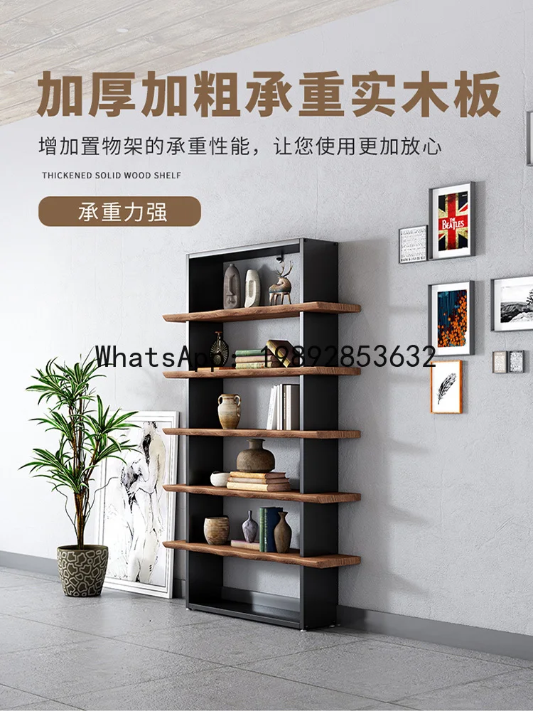 LYY Iron Art Solid Wood Partition Bookshelf Storage Rack Floor-standing Living Room Office Display Rack Display Stand