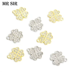 Fashion 10pcs Clover Crystals Rhinestone Metal Charm Gold/Silver Color Four Leaf Clover Pendant for Jewelry Making DIY Accessory