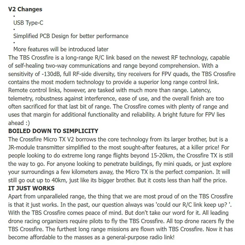 【Must-Haves】TBS Crossfire Micro-Type Transmitter CRSF TX V2 915 МГц Радиосистема дальнего действия для RC Мультикоптер Racing Drone Dura