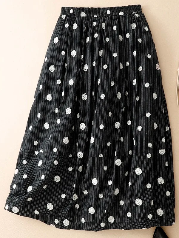 

Thiened Corduroy Polka Dot Bloomer f Skirt Women's Winter High Waist Ele Mid-Length A-Line Skirt Casual Sle