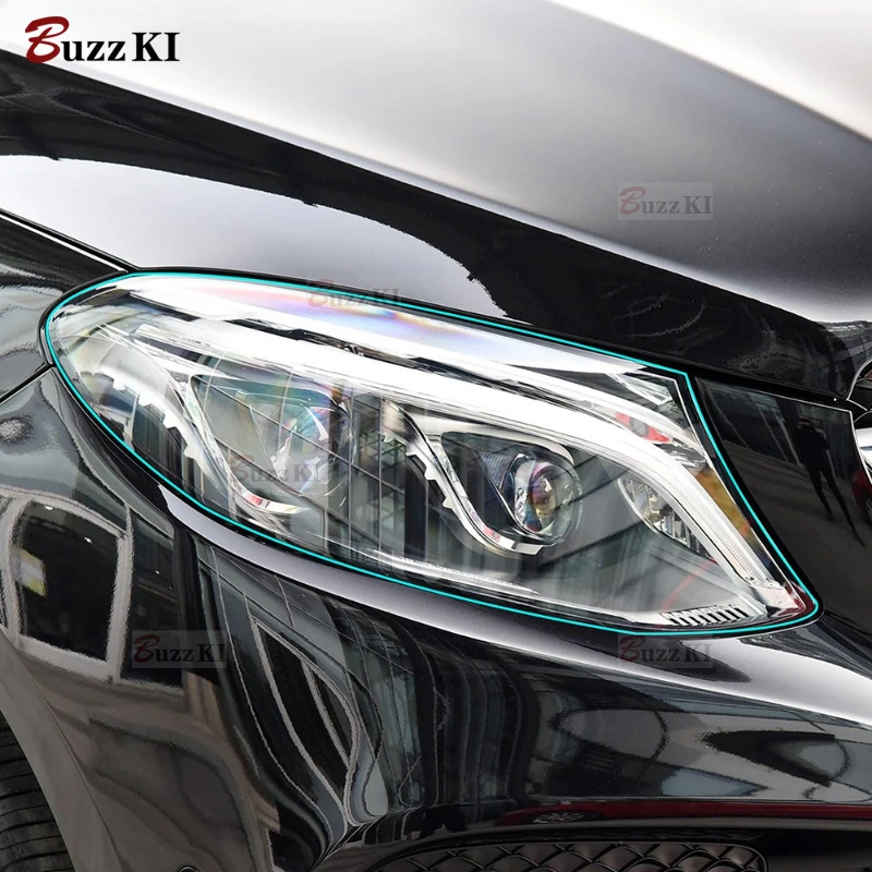 For Mercedes Benz CLS G GLC GLE 2020 GLS V Class AMG 2 Pcs Car Headlight Protective Film Headlamp Transparent Black TPU Sticker