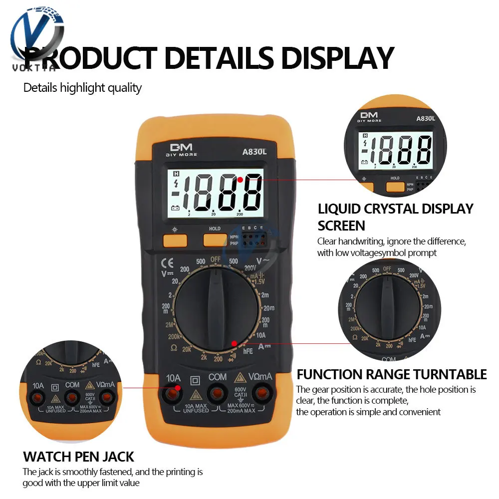 AC DC Digital Multimeter Intelligent Voltage Meter Ammeter Tester Diode Freguency Ohm Transistor Capacitance Meter Tester Tools