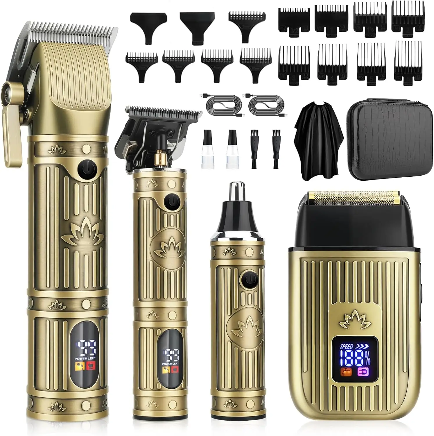 

Professional Cordless Hair Clipper & Beard Trimmer Kit with LED Display, 13 Combs, IPX7 Waterproof for Men's Grooming