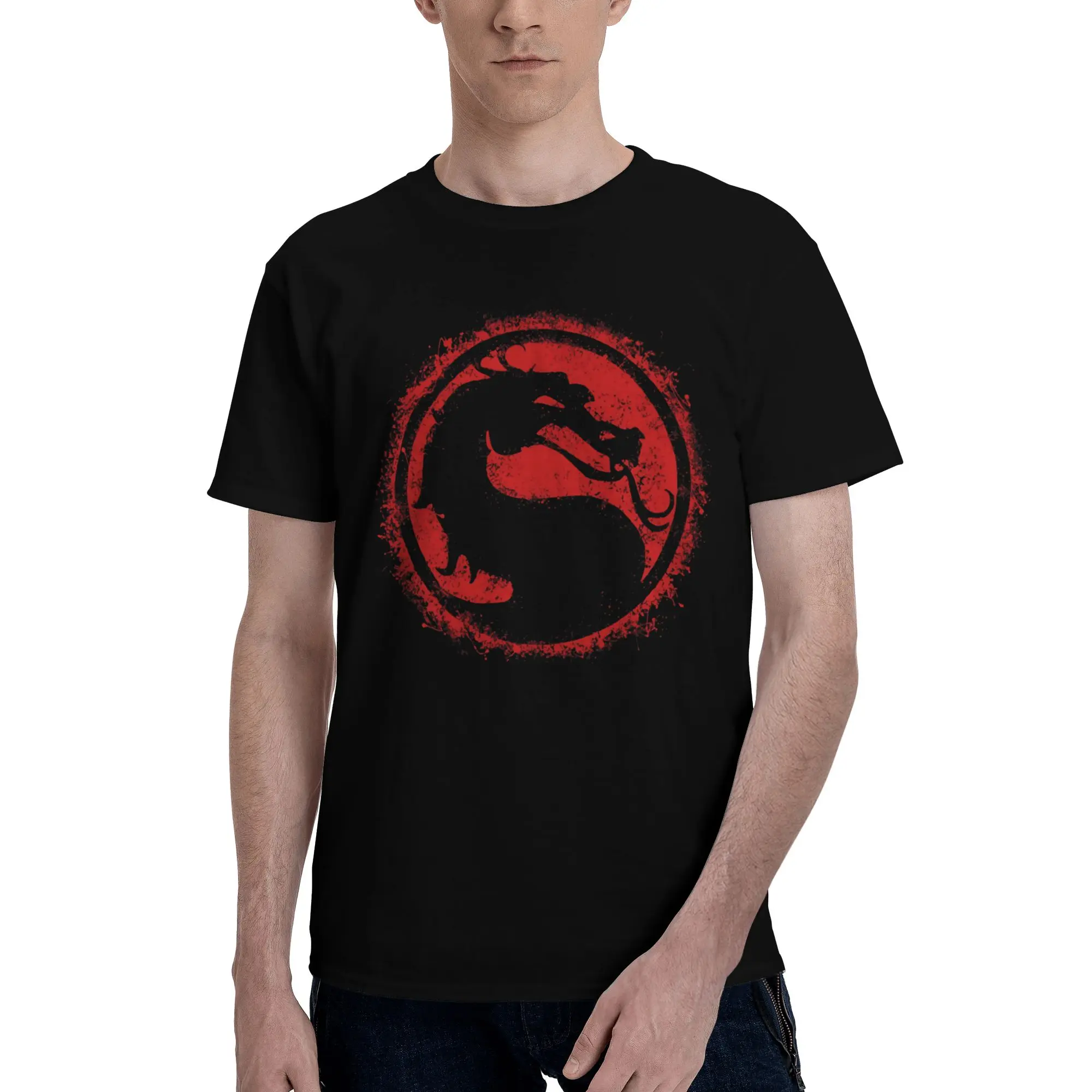 Mortal Splatters Graphic 100% Cotton T-Shirt Mortal Kombat Tops Tees For Men