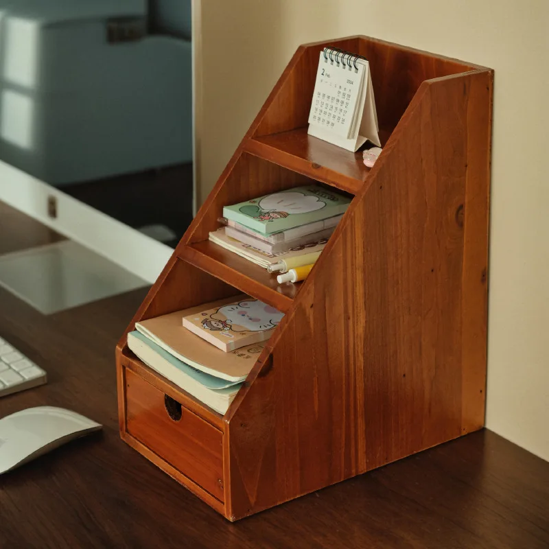 Wooden Storage Boxes Retro Drawer Type Storage Box Filing Storage Organizers for Office Desk Organizing Supplies Furniture