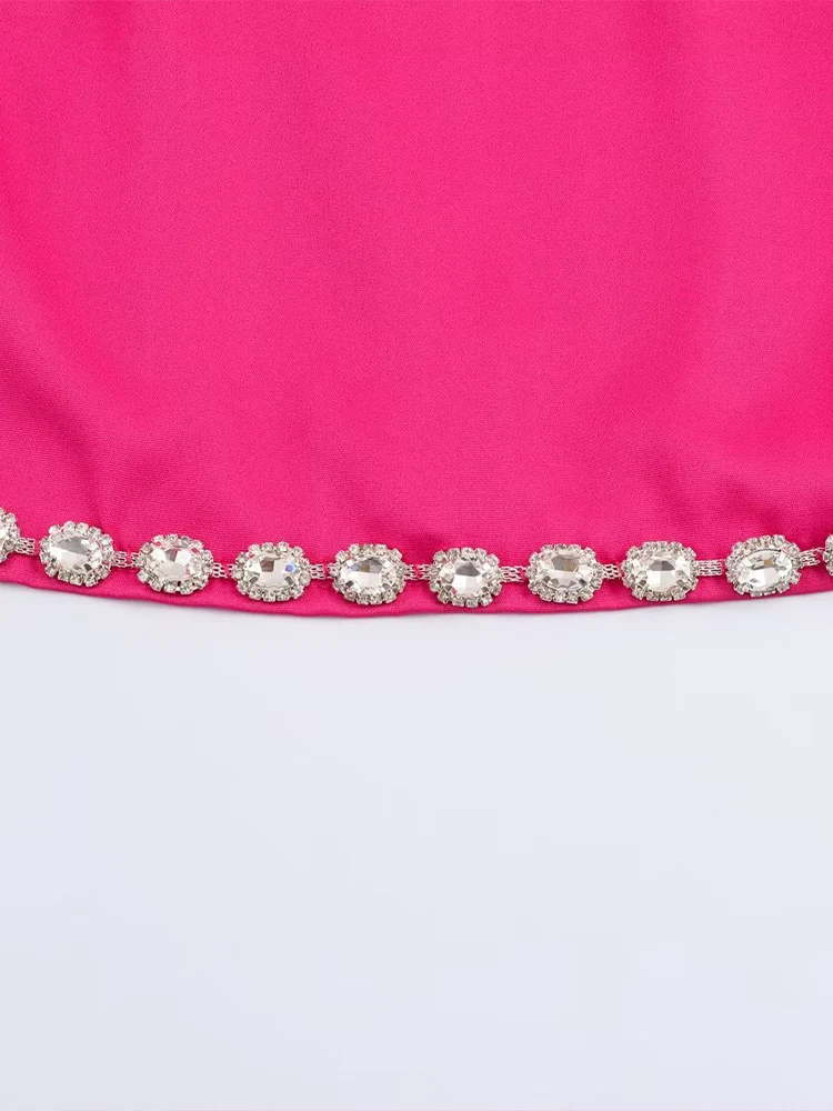 New European-style women's fashion set: stylish and versatile top and skirt set with elegant rhinestone embellishments.