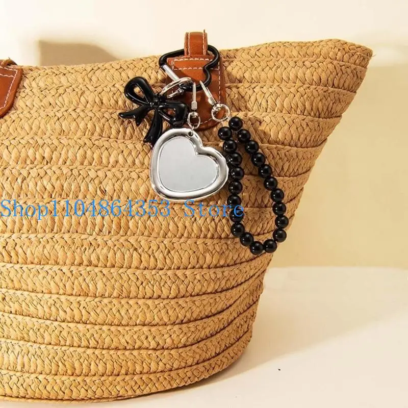 652F Trendiger Herzspiegel, Taschenanhänger, Schlüsselanhänger, Schmuck, Geschenk für Sie, tragbarer Make-up-Spiegel mit – Detail 1