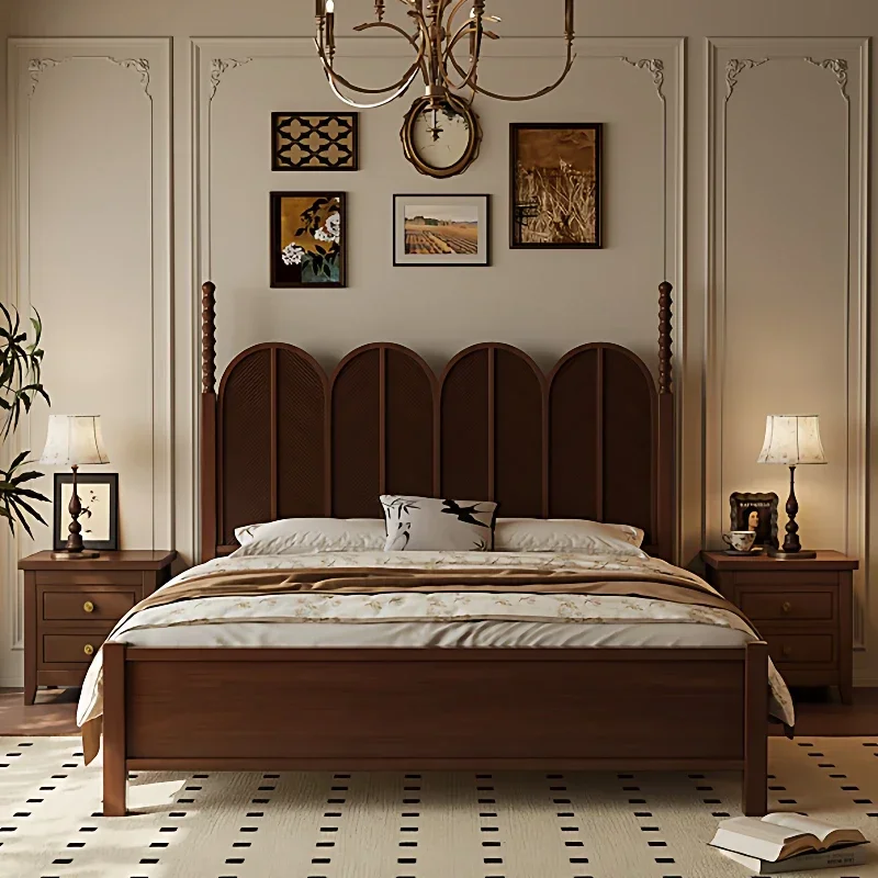 mid-century vintage single bed household aesthetic French retro bed frame 1.8 meters art design cama matrimonial home furniture