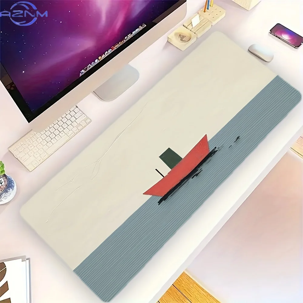A Large Gaming Mouse Pad | Ergonomic Desktop Mat with a Red Boat Shape Design, Base, High-Quality for Office And Home Workspaces
