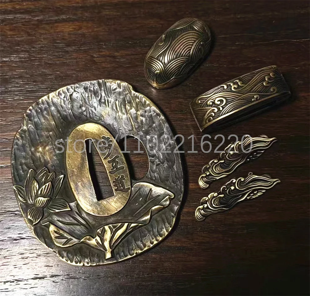 Excellent Brass Tsuba Handguard Guard Copper Fuchi Kashira Menuki For Real Japanese Japan Samurai Katana Sword Fittings Parts