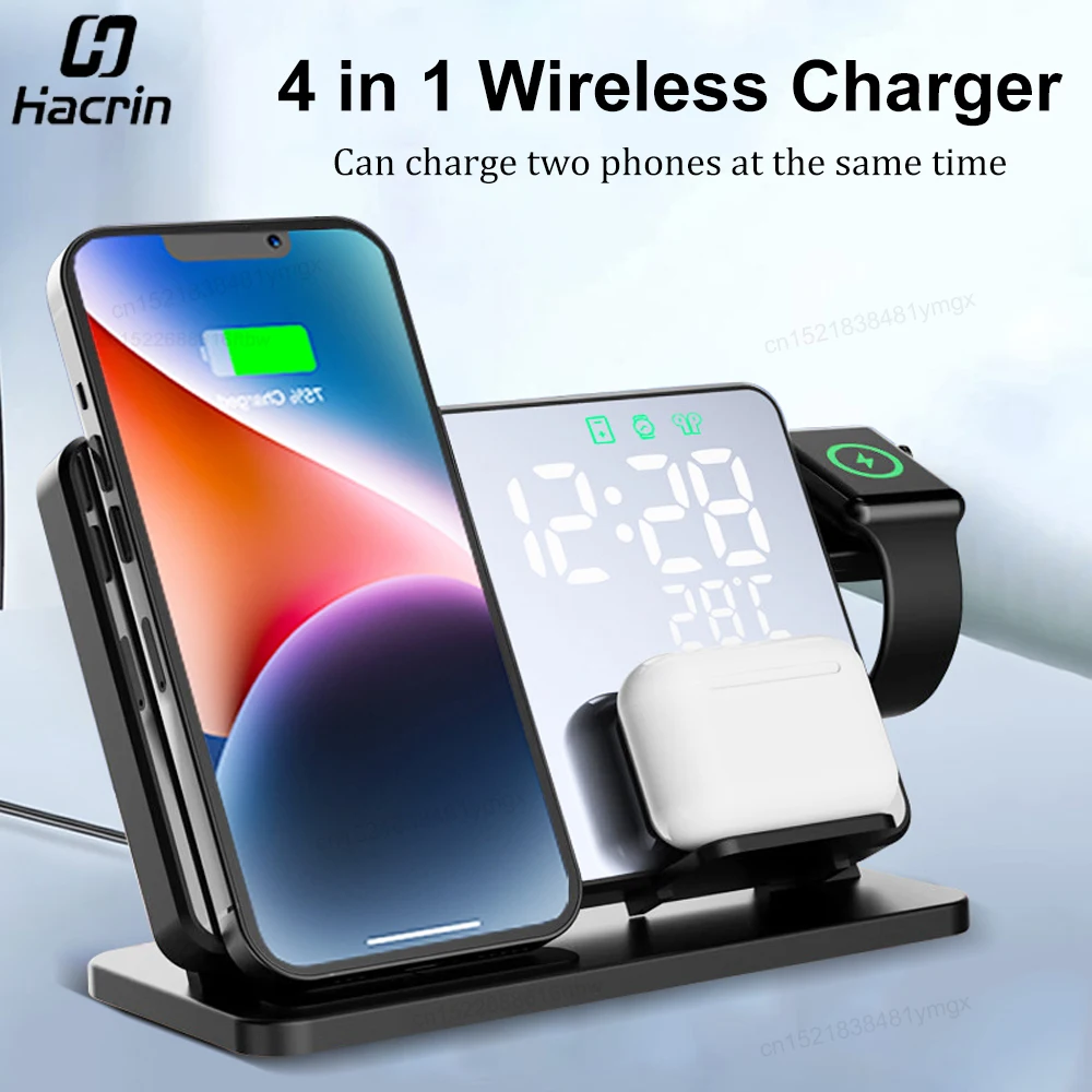 Wireless Charger Station 4 in 1 Fast Charging Dock Stand For iPhone 15 14 13 12 11 Samsung S23 S22 S21 Apple Watch 9 8 7 Pro