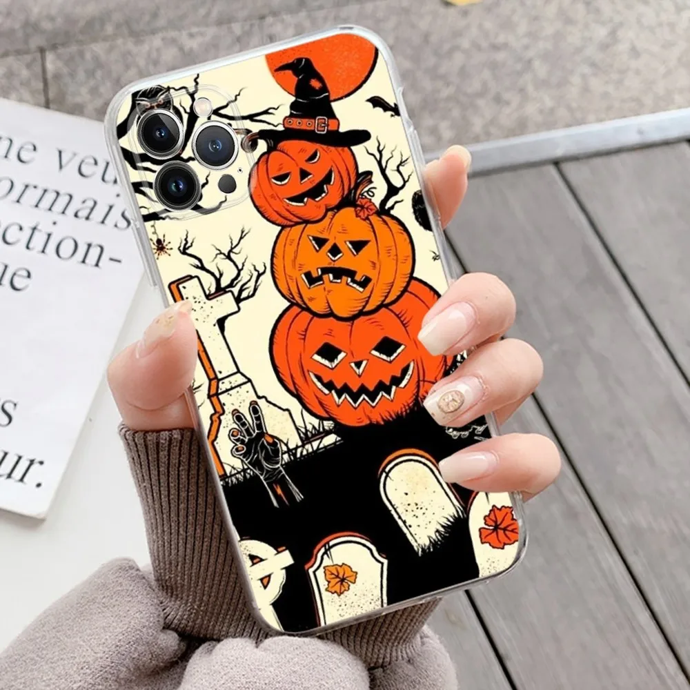 Halloween Ghost Pumpkin Mousepad Silicone Soft for iphone 15 14 13 12 11 Pro Mini XS MAX 8 7 6 Plus X XS XR Cover