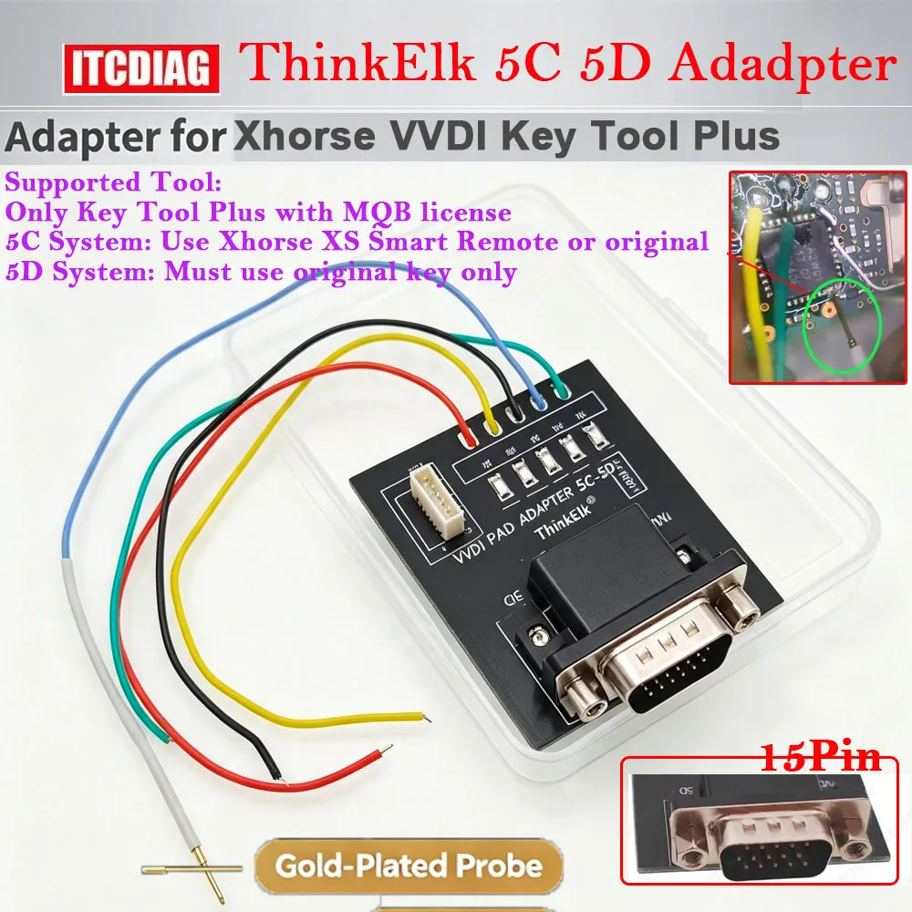 thinkelk-5c-5dアダプター-vw・audi用-キーデータ読み取り-5c-5dキー追加-xhorse-vvdi-key-tool-plus用-vag-mqb49-5c-5dキー追加