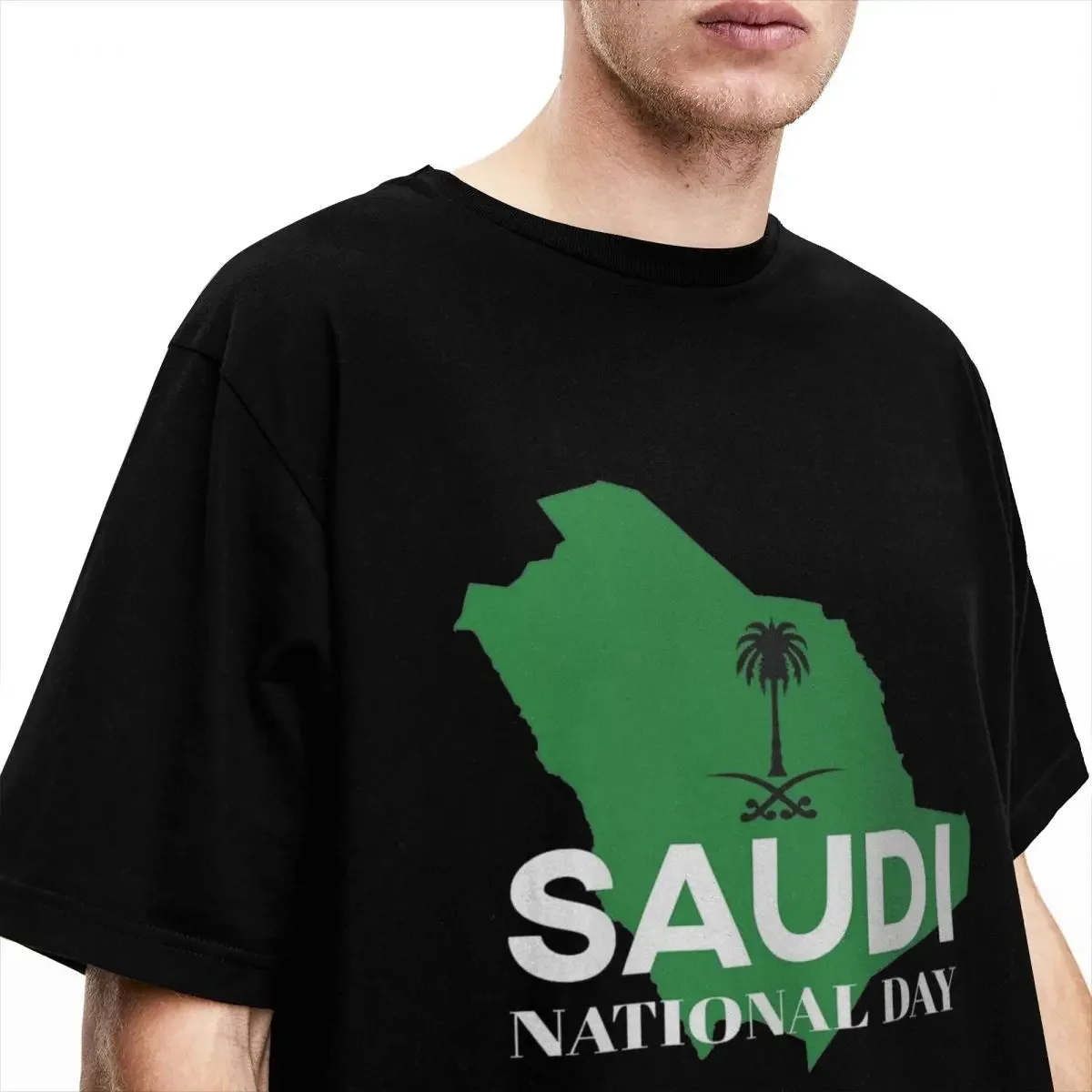 Saudi National Day T Shirt Merchandise Men Women\'s 100% Cotton Humor Crewneck Funny Holiday Tee Short Sleeve Clothes All Seasons