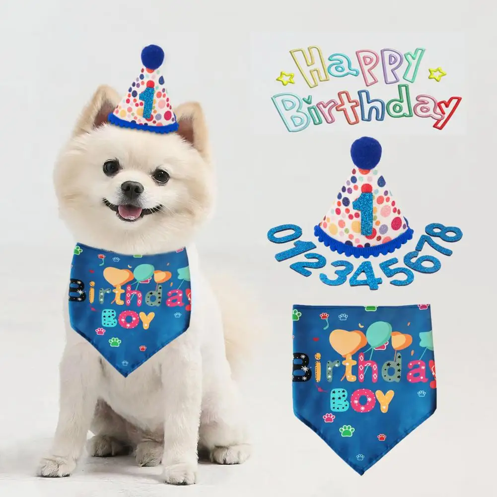 Adjustable Dog Party Accessory Dog Birthday Party Supplies Hat Bandana Outfit Numbers Costume Accessory Set Reversible for Small