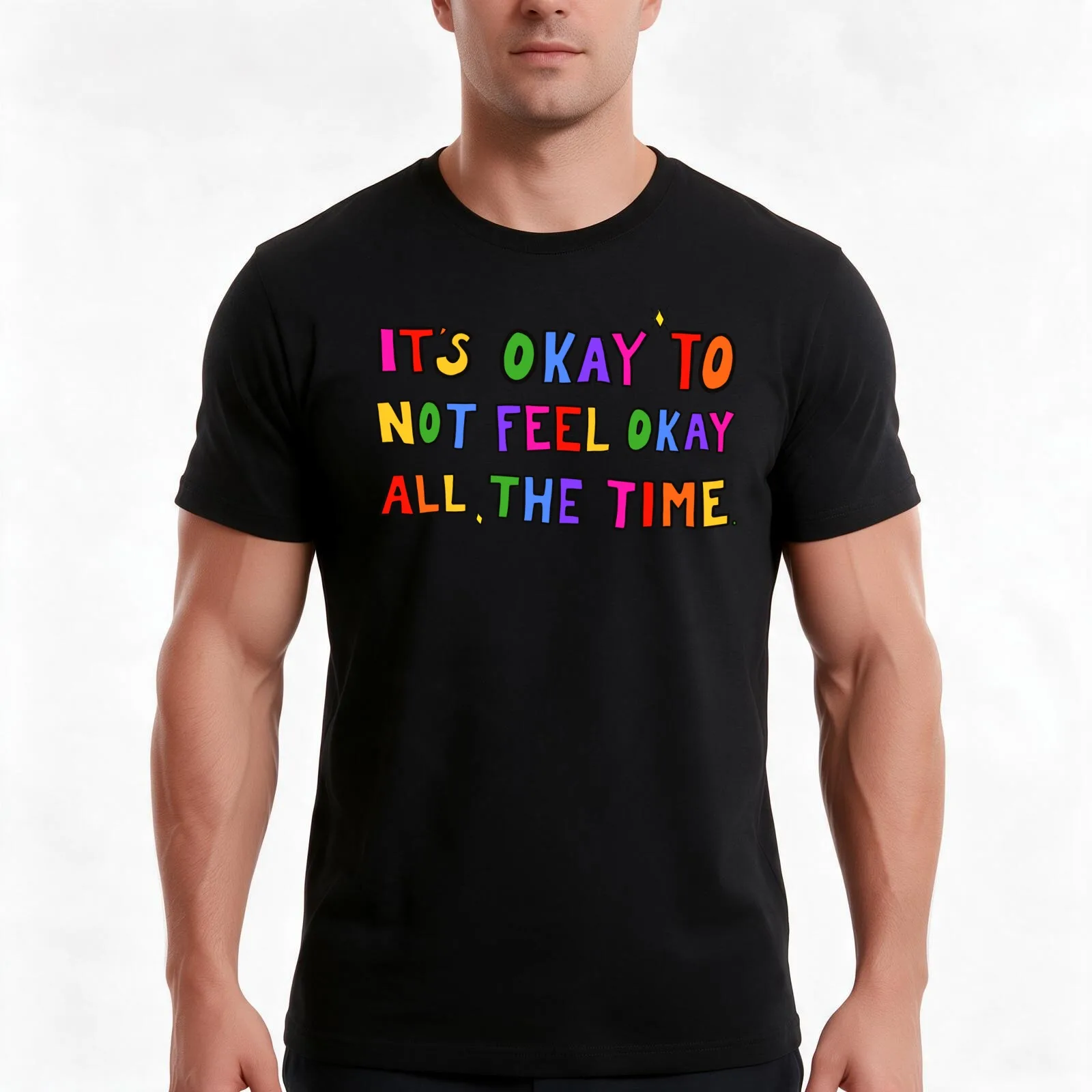 It's Okay... T-Shirt Summer Casual Cotton Tee Oversized Streetwear Tops Vintage Graphic Print Loose Fit Short Sleeve