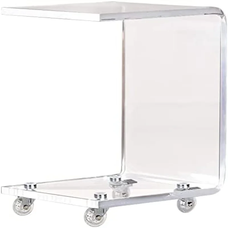 Movable C Shaped End Lucite Table,Acrylic Sofa Side Table, Snack Mini Table On Wheels,Clear Rolling Table Set Home Decorations