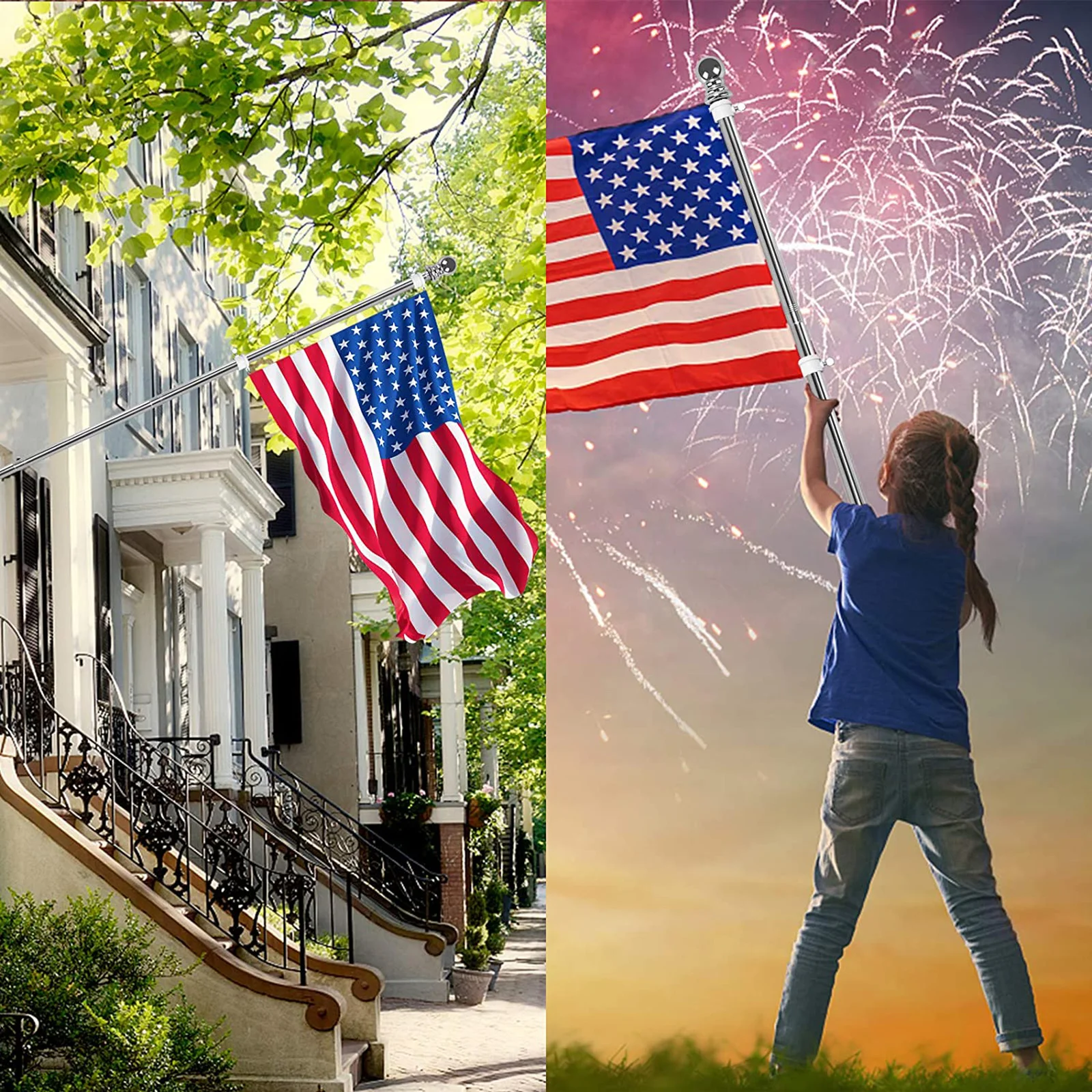 

Rotating Stainless Steel Flagpole Kit Wall Mount Adjustable Length Flag Pole Set for Yard Roof Truck Flagpole Kit