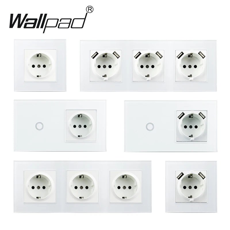 

Touch Light Switch With EU USB Wall Socket Wallpad White 1 2 3 Gang 1 Way Wall Led Switches Crystal Backlight Interruptor Tomada