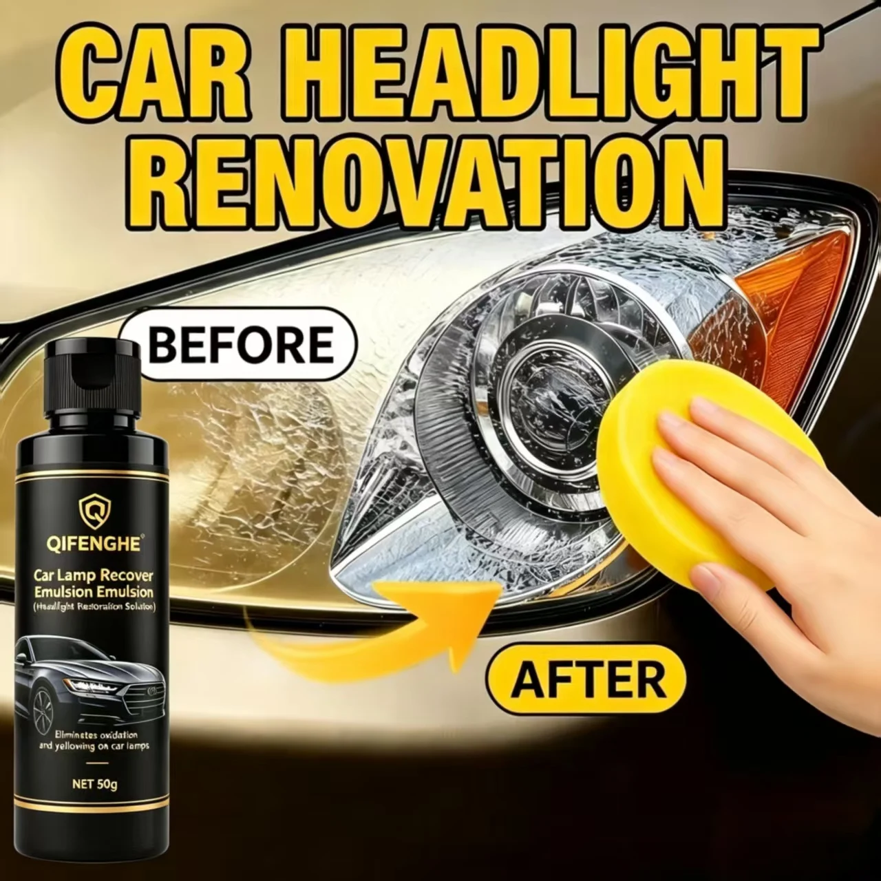 Car Lamp Recover Emulsion 50g, Professional Headlight Restoration Solution, Remove Yellowing Oxidation Haze Cloudiness, Restore
