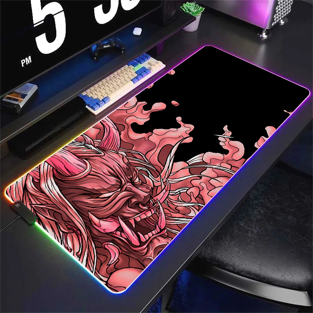 Большой игровой коврик для мыши RGB, аниме, светодиодный коврик для мыши с головой призрака, геймерские аксессуары для ноутбуков, игровой коврик для мыши, маска призрака, настольный коврик Mause Carpet