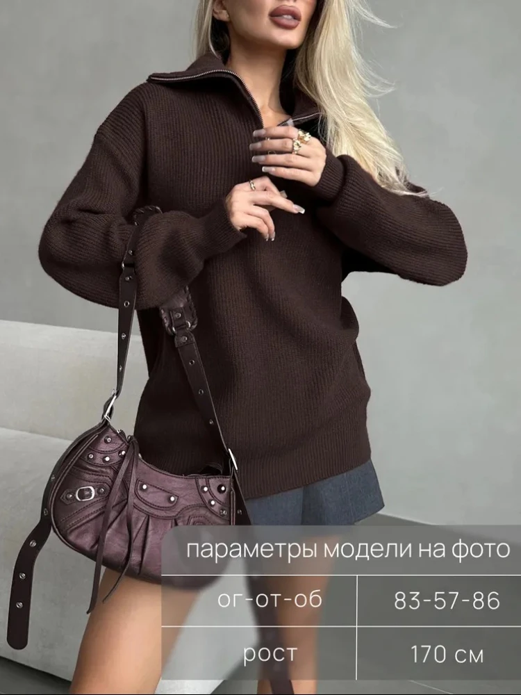 

Fashion Black Sweater for Woman 2025 Autumn and Winter New Thicken Women's Sweater Half-zip Lapel Long Sleeves Knitwear Pullover