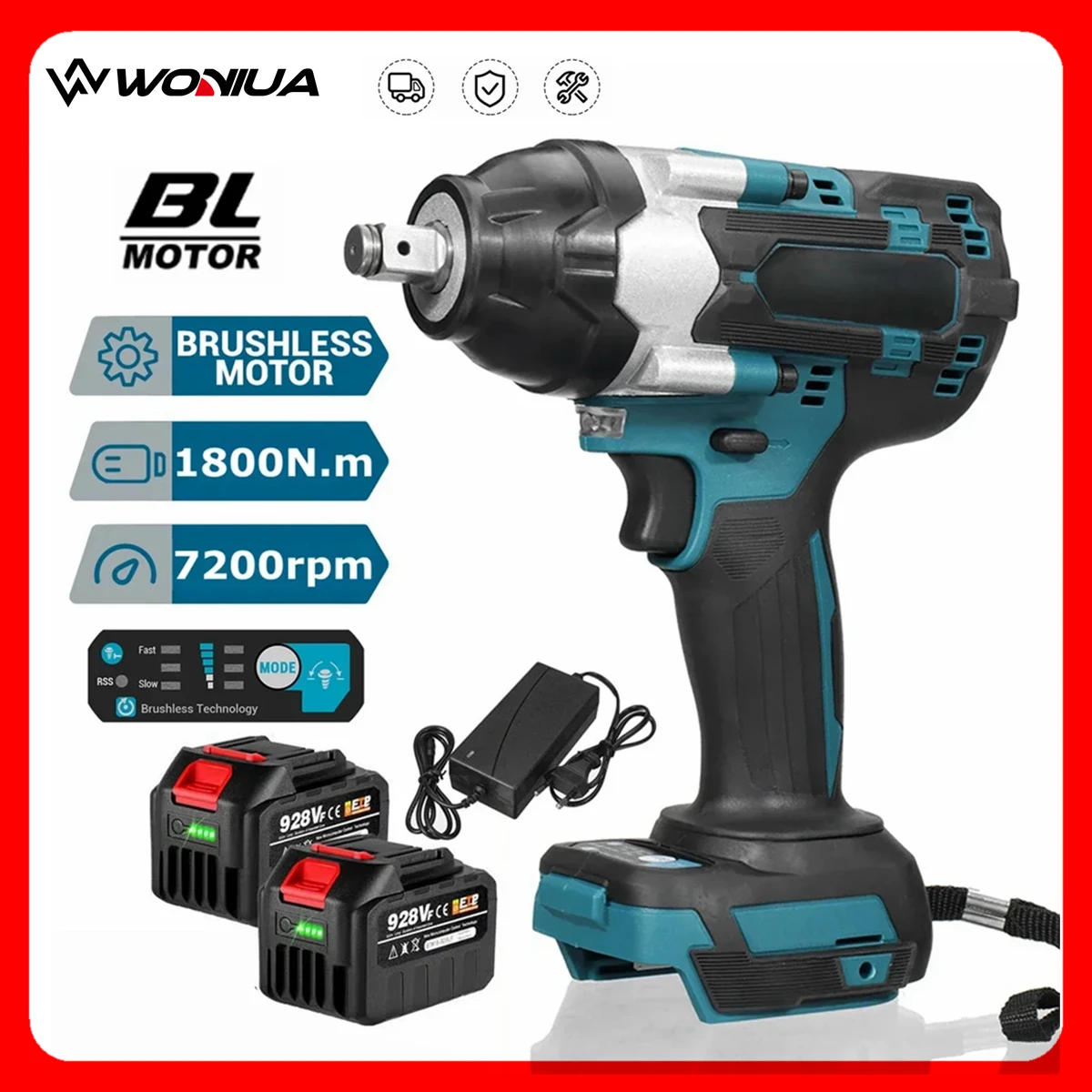 1800N.M Torque Cordless Impact Wrench Brushless Electric Wrench 1/2