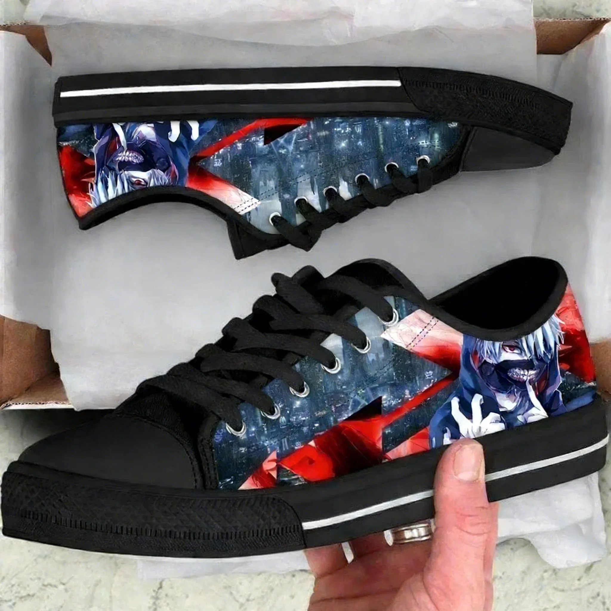 

S Japan Tokyo Ghoul Pattern Anime Classic Low Style Men Casual Sneakers Canvas Fashion Breathable Men's Shoes Lace-up