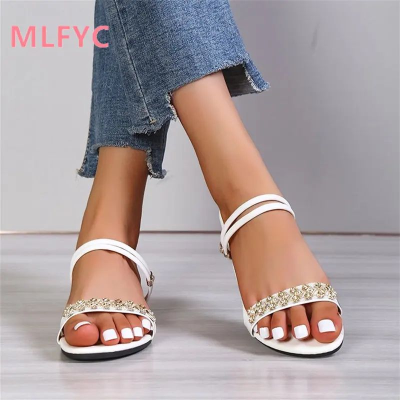 Oversize sandals for women 2023 summer new low heel women fashion sequins two sandals for ladies casual wear slip sandals
