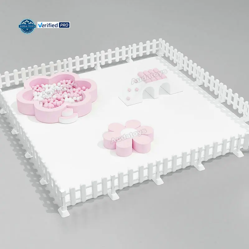 13X13Ft Commercial Indoor Soft Play Set For Toddler Girls Party Wooden Pink & White For Shopping Mall & Residential Use