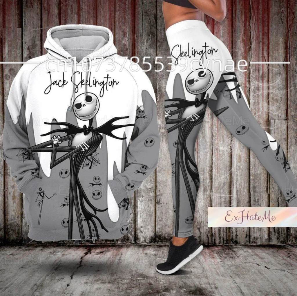 

2023 Disney Jack Skellington Women Hoodie Leggings Yoga Set Summer Fitness Leggings Tracksuit Disney hoodie Leggings Set