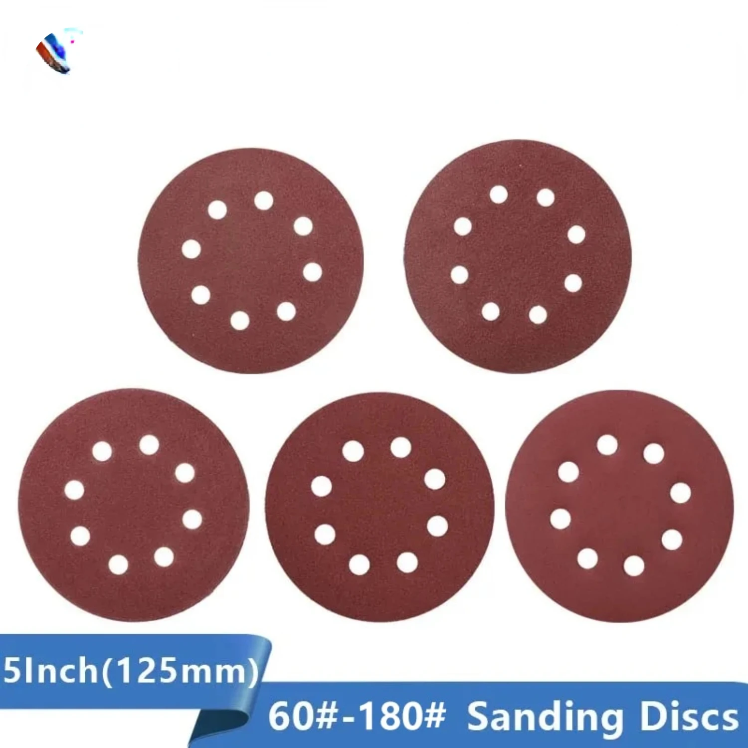 High Quality Professional Grade 5 Inch 125mm Sanding Paper Assortment with 8 Holes Hook Loop - Pack of 100pcs including Assorted