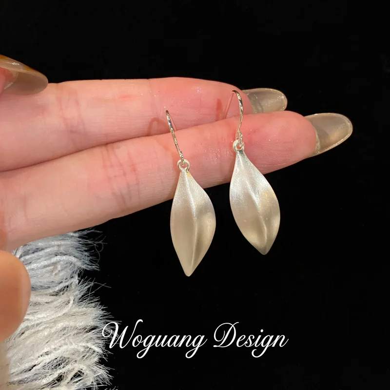 Drop Earrings Silver Tone Leaf Minimalist Elegant Fishhook Premium Lightweight Durable Hypoallergenic Everyday Commute Office