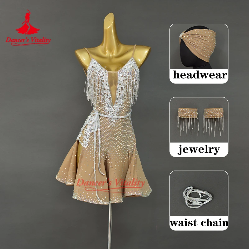 Vestido de dança latina personalizado para adultos e crianças cha samba rumba competição trajes desempenho vitalidade da dança