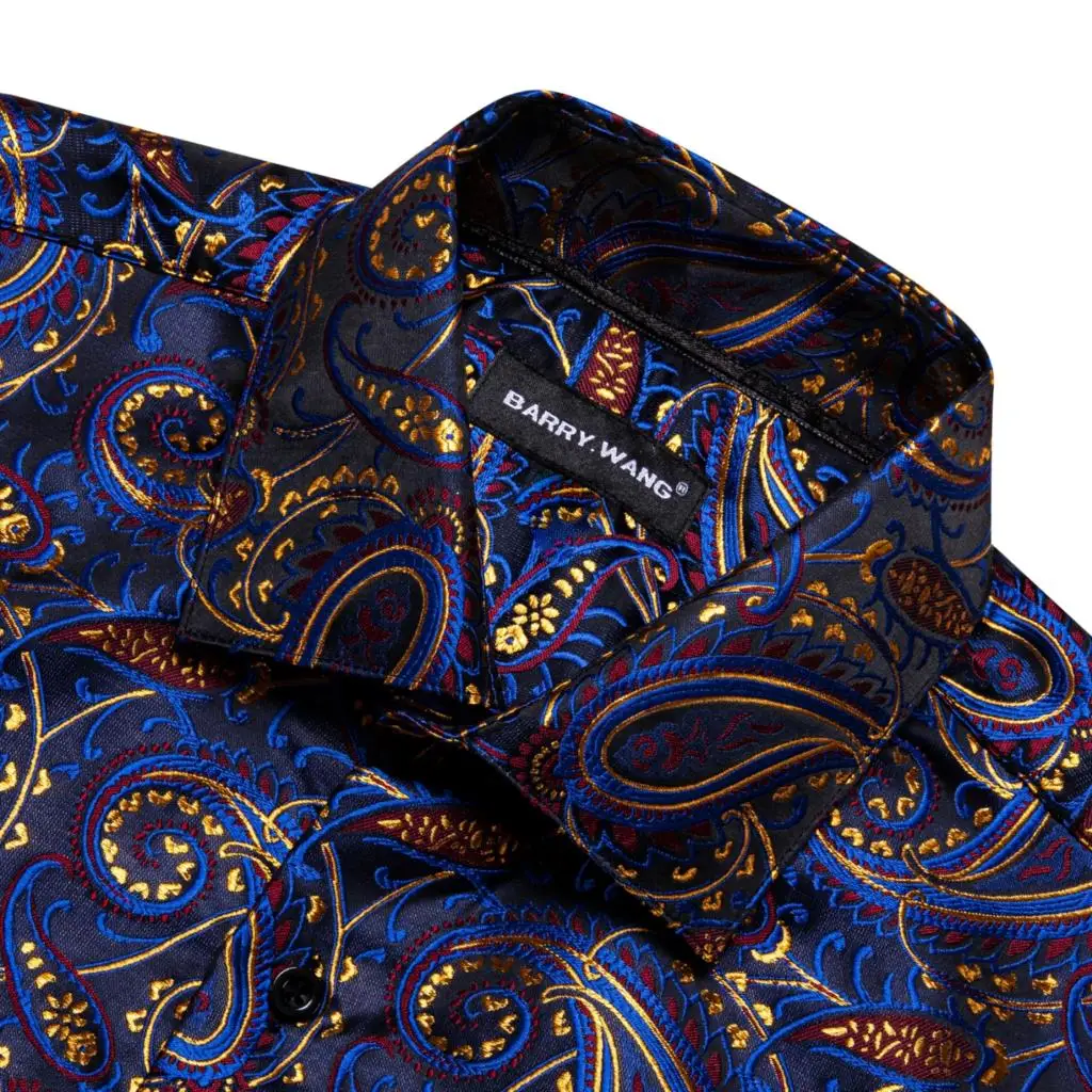 Camisas de seda de manga larga para hombre, blusas ajustadas de Cachemira, blusas informales con solapa, azul, dorado, rojo, primavera y otoño, de